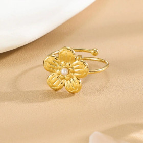Bague Dorée Fleur Perle Ajustable - 1