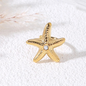 Bague Dorée Ajustable Étoile De Mer Et Strass - 1