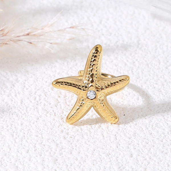 Bague Dorée Ajustable Étoile De Mer Et Strass - 1
