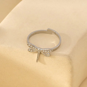 Bague Argentée Ajustable Libellule Finement Détaillée - 1