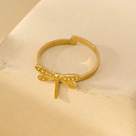 Bague Dorée Ajustable Libellule Finement Détaillée - 1