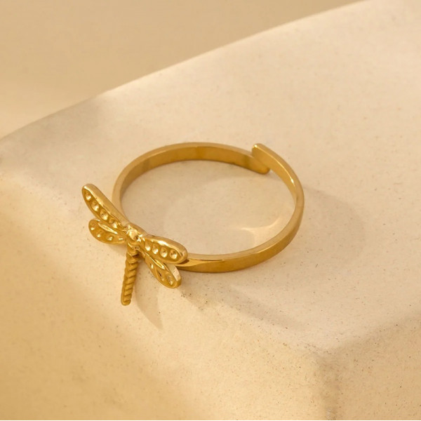 Bague Dorée Ajustable Libellule Finement Détaillée - 2