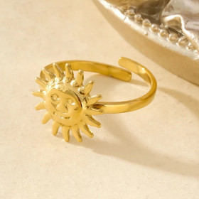 Bague Dorée Ajustable Visage Soleil - 2