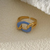 Bague Dorée Maillon Entrelacé Émaillé Bleu