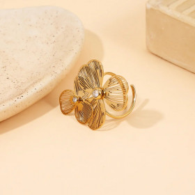 Bague Dorée Ajustable Duo Floréal Avec Strass - 1