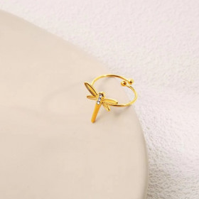 Bague Dorée Ajustable Libellule Cristalline Avec Strass - 1