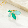 Bague Dorée Ajustable Motif Feuilles Vert Menthe Et Émeraude - 1