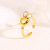 Bague dorée ajustable motif demi cylindre perle et goutte - 1
