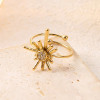 Bague dorée ajustable motif soleil à centre strassé - 1