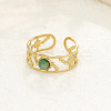 Bague dorée ajustable double ligne avec pierre turquoise - 1