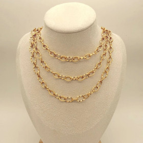 Collier triple chaînes dorées striées - 1