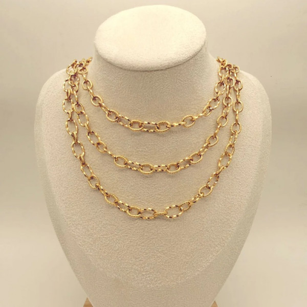 Collier triple chaînes dorées striées - 1