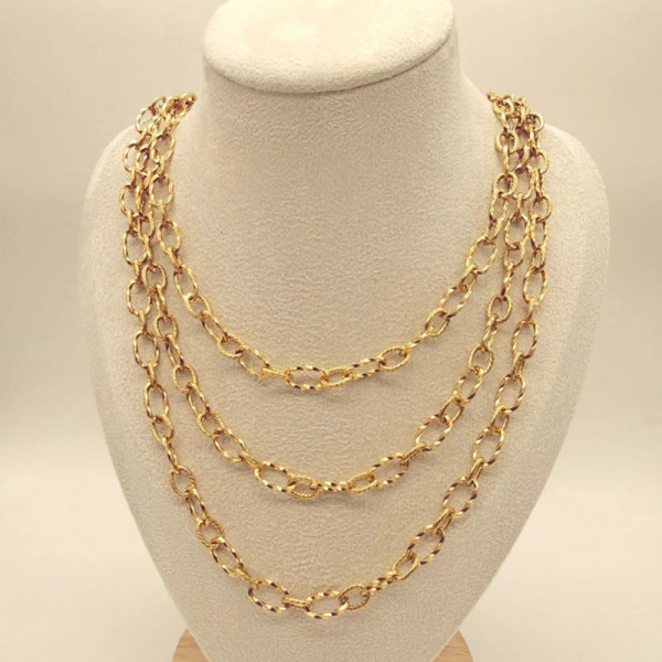 Collier triple chaînes dorées striées - 2