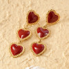 Boucles d'oreilles triples cœurs pendants rouge - 1