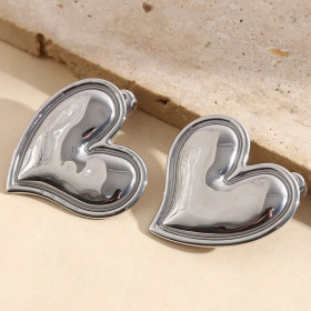 Boucles d'oreilles argentées cœur bombé effet miroir - 1