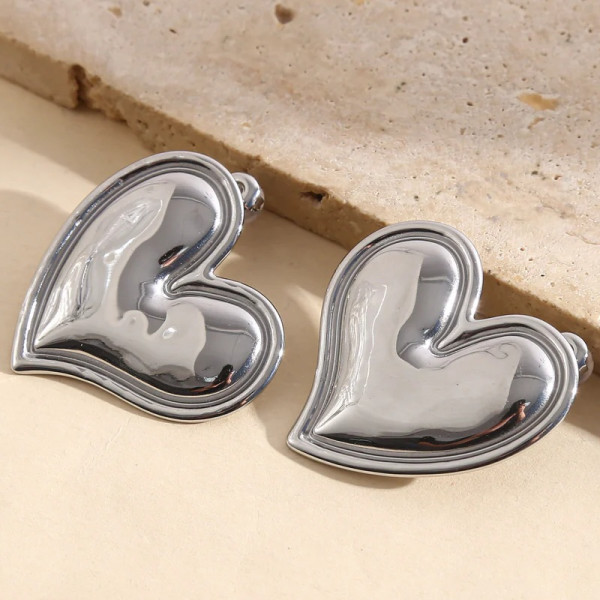 Boucles d'oreilles argentées cœur bombé effet miroir - 1