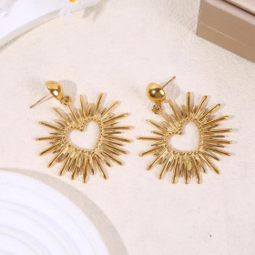Boucles d’oreilles dorées pendantes cœur rayonnant - 1