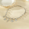 Collier chaîne argentée pendentifs martelés croix, soleil et cœur - 1