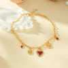 Collier chaîne dorée pendentifs cœurs ex-voto centre émail rouge - 2