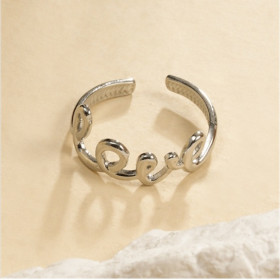Bague argentée ajustable écriture love - 1