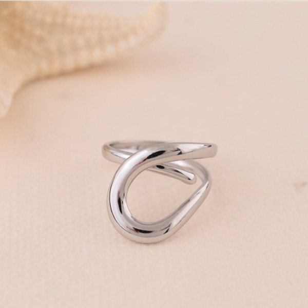 Bague argentée ajustable courbe sculptée ouverte - 1
