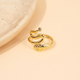 Bague dorée ajustable ouverte devant envoûtement serpent - 1