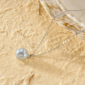 Collier argenté chaîne fine pendentif perle grise sphère - 1
