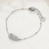 Bracelet argenté chaîne fine pendentif plume texturé - 1
