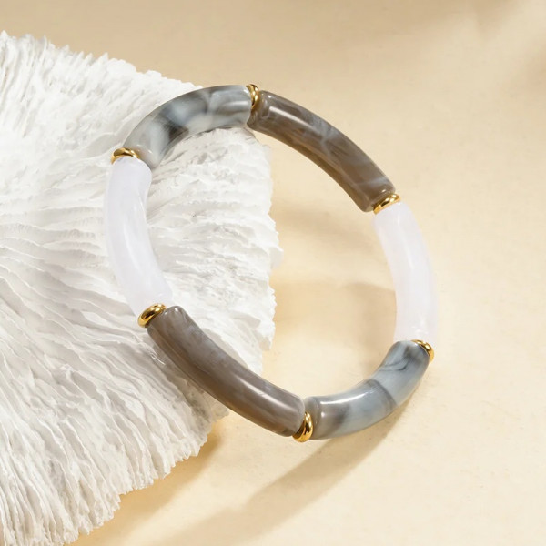 Bracelet Élastique Résine Couleur Gris Marbré - 1