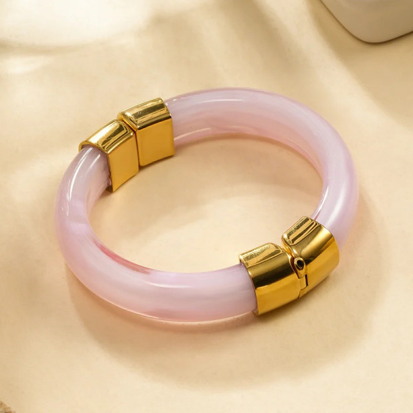 Bracelet manchette aimanté résine rose ouvrable - 1