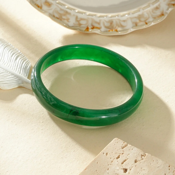 Bracelet jonc semi-fin vert marbré rond résine - 2