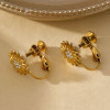 Boucles d'Oreilles à Clips Dorées Avec Motif Fleur Et Strass