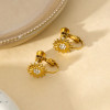 Boucles d'Oreilles à Clips Dorées Avec Motif Fleur Et Strass - 2