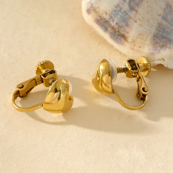 Boucles d'Oreilles à Clip Cœur Éclat Doré Raffiné - 1