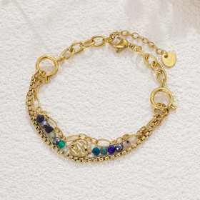 Bracelet doré multi chaîne modulables pierres multicolores - 1