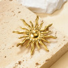 Broche doré soleil rayonnant bombé effet miroir - 1