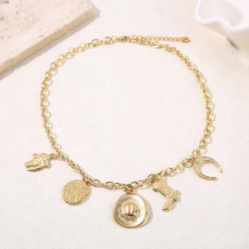 Collier chaîne dorée pendentifs cowboy - 1