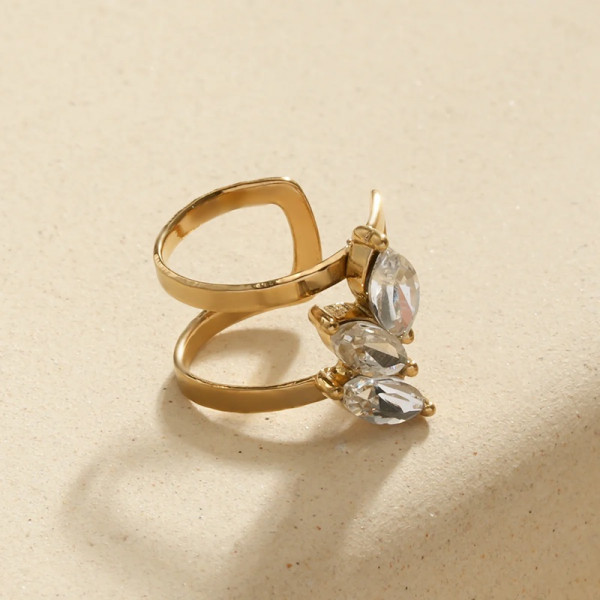Bague d’oreille ear cuff dorée feuillage - 2