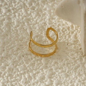 Bague d'oreille earcuff Doré Fin À Double Anneau Texturé - 1
