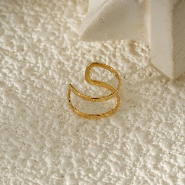 Bague d'oreille earcuff Doré Fin À Double Anneau Texturé - 2