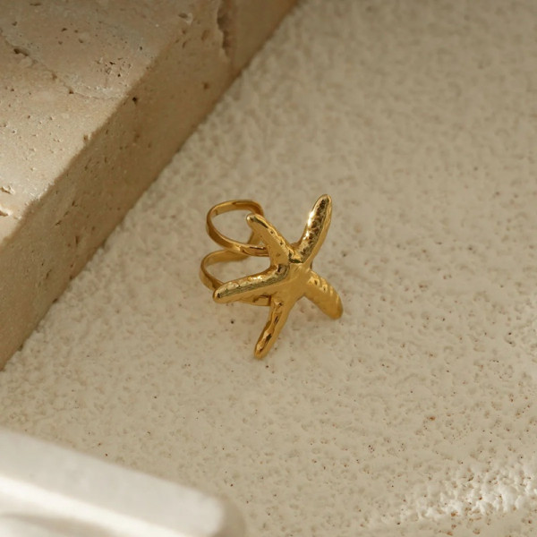 Bague d'Oreille Doré Étoile De Mer Martelée - 2