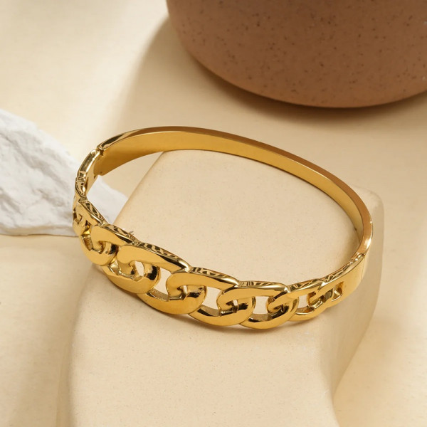 Bracelet Jonc Doré Maille Gourmette - 2