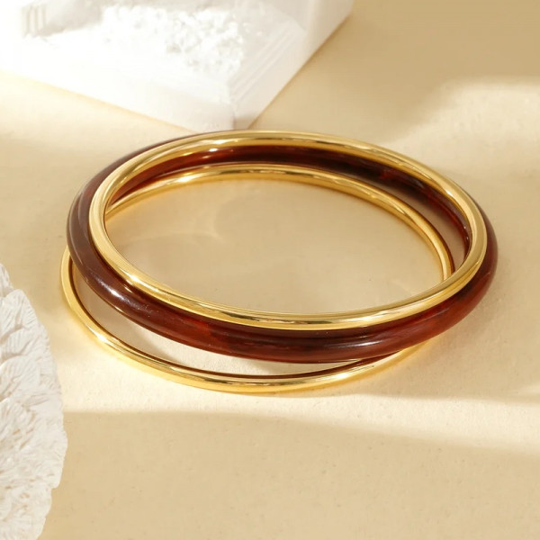 Lot de 3 bracelets jonc doré et résine ambré - 1
