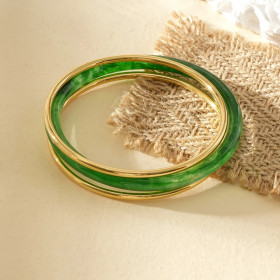 Lot de 3 bracelets jonc doré et résine vert - 1
