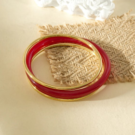 Lot de 3 bracelets jonc doré et résine rouge carmin - 1