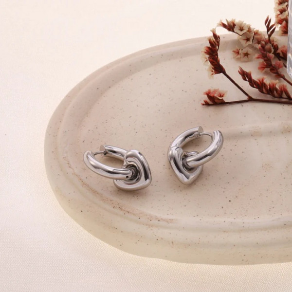 Boucles d'oreilles argentées créoles cœur bombé - 1