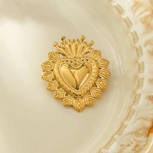 Broche dorée cœur ex-voto - 1