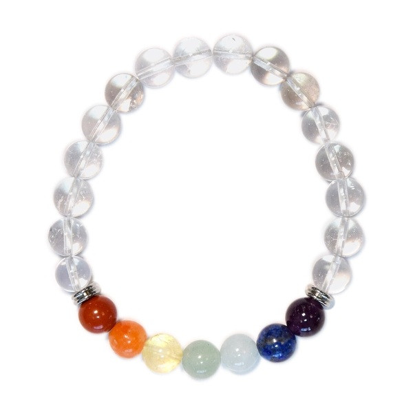 Bracelet 7 Chakras Cristal de Roche Perles rondes 8 mm - 1