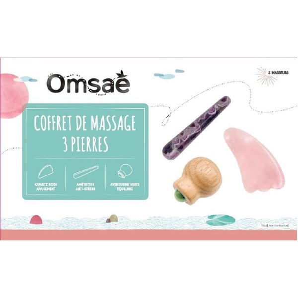 Coffret massage corps en Quartz rose, Améthyste et Aventurine verte Omsaé - 2