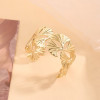 Bracelet Doré Manchette Ouverte Brillante Feuilles De Ginkgo - 2